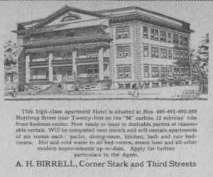 Oregonian Ad for the completion of the Hotel on NW Northrup