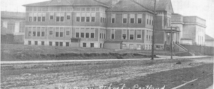 Text: Old Chapman School. NW 25th and Wilson - 1891-1923- Photo taken about 1910 - Destroyed by arson fire in 1924.