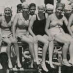 Historical photo of a group of women in swimwear at Pier Park Pool"