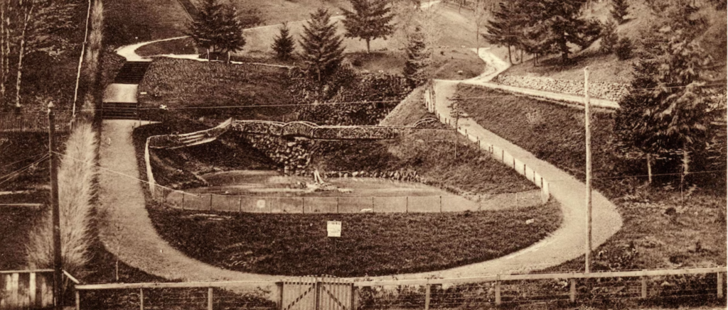 Image of a very newly planted park with a path that runs around like a child's Thomas the Train rail set.