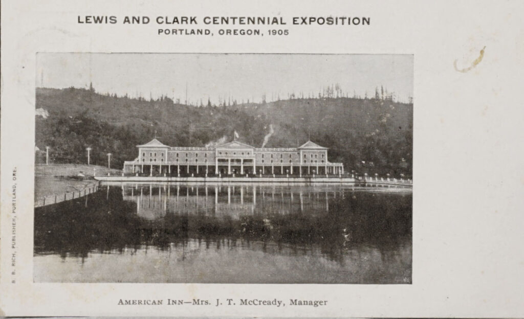 Image on a hotel (postcard) refection on the lake notes the hotel