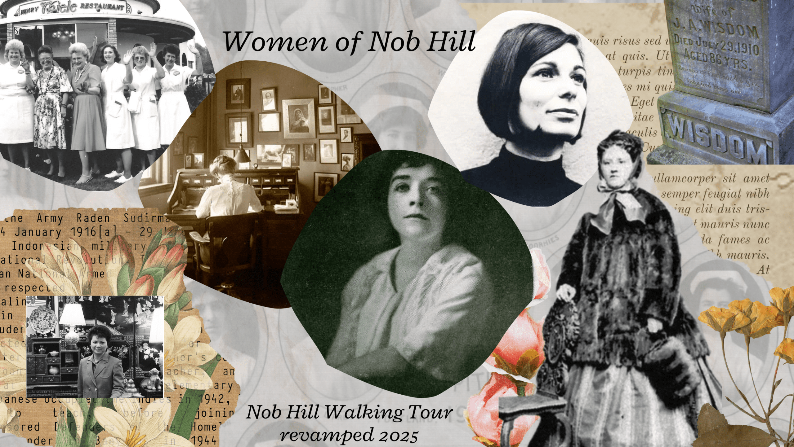 A Collage of Woman in the tour Hazel Hall, Vera Katz, Nina, Lois, Sue Lee